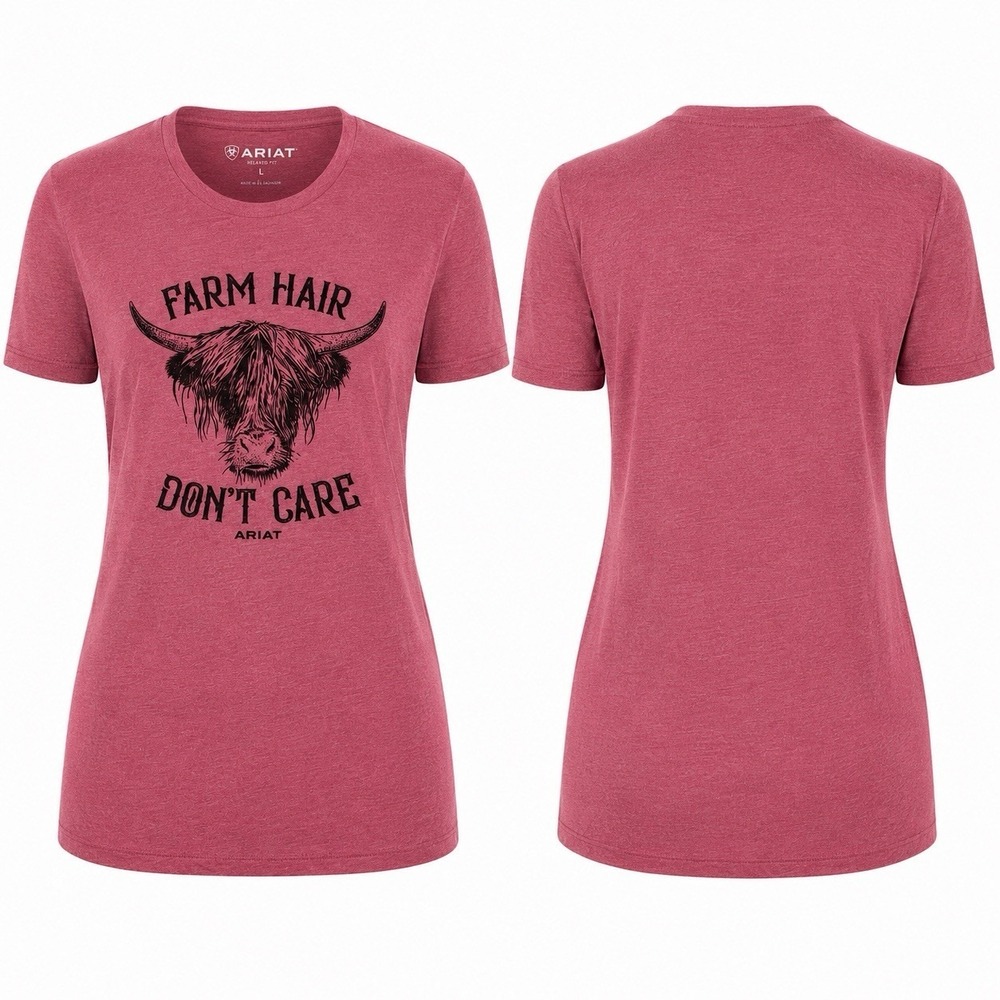 Ariat Farm Hair Don't Care Womens Large Graphic Tee Red Clay Heather NWT 1004461